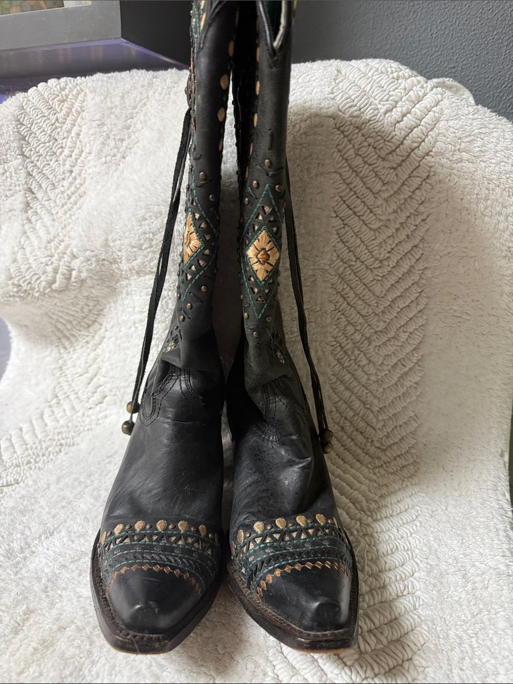 Corral Boho Studded Black Leather Western Heeled Boots - Women - Picture 2 of 3